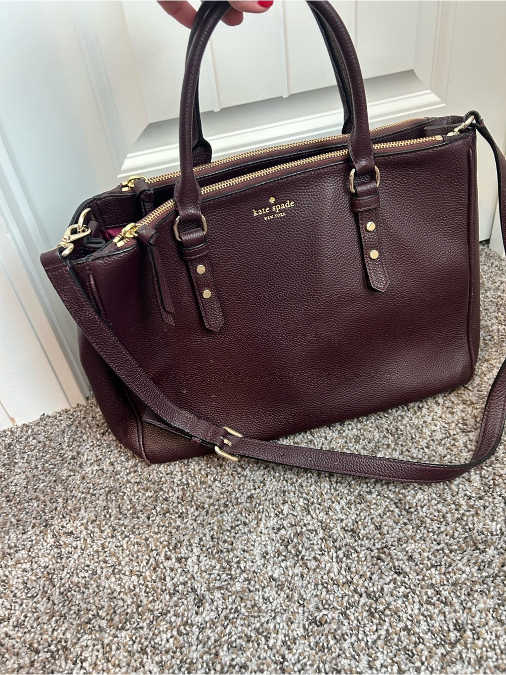 kate spade Pebbled Leather Satchel in Burgundy